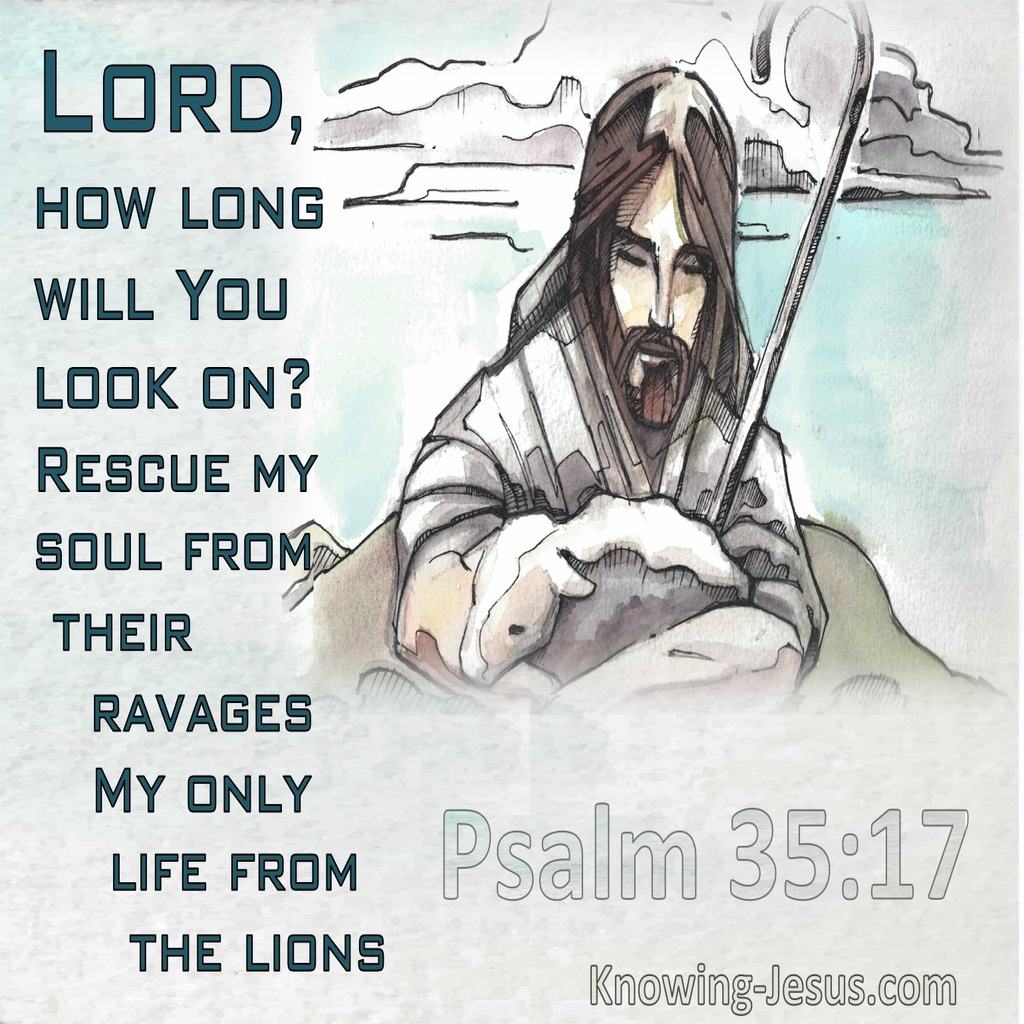 Psalm 35:17 Lord How Long Will You Look On (aqua)